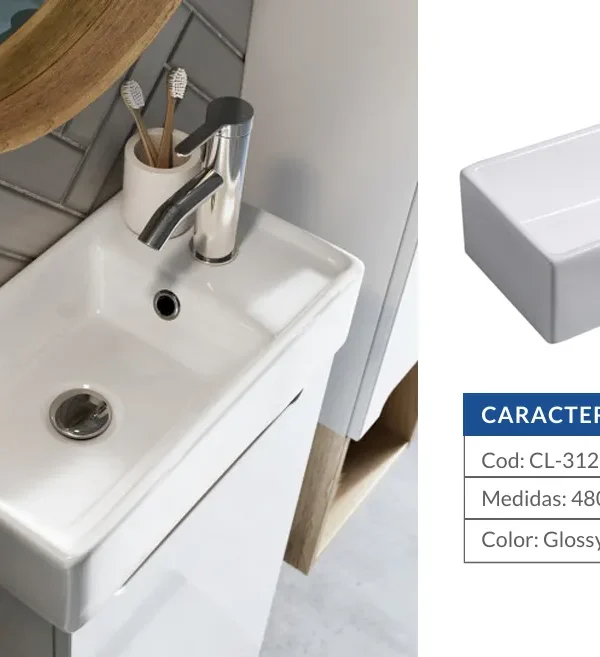 Bacha de baño rectangular lateral 480