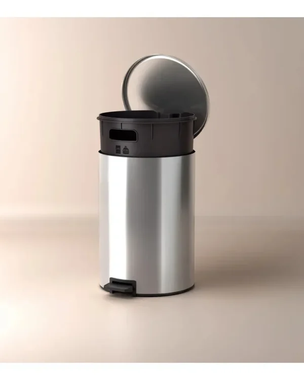 BASURERO CIERRE LENTO TRAMONTINA ACERO INOXIDABLE 20L PULIDA PLATEADO