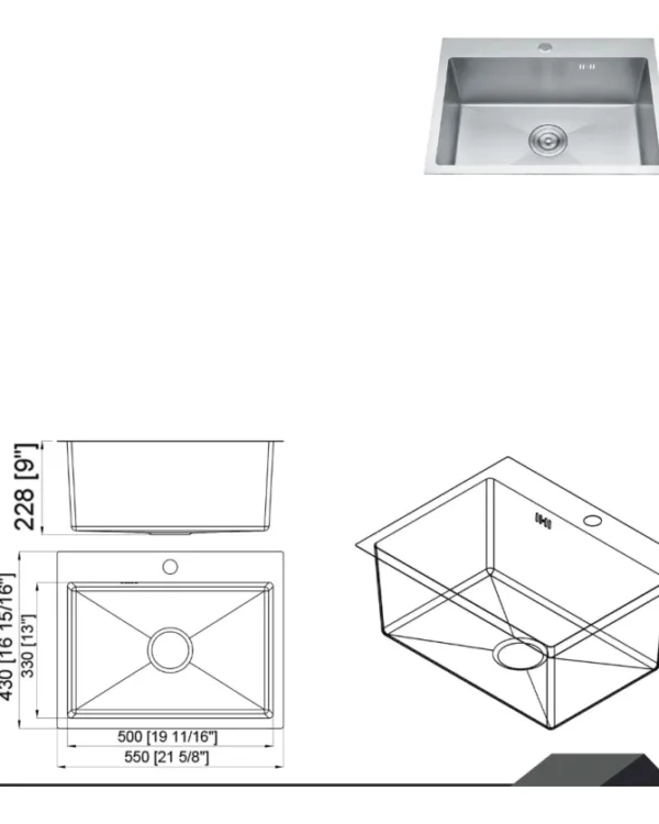 Bacha Pileta Cocina Sobreponer Kook Acero Inoxidable 55x43cm