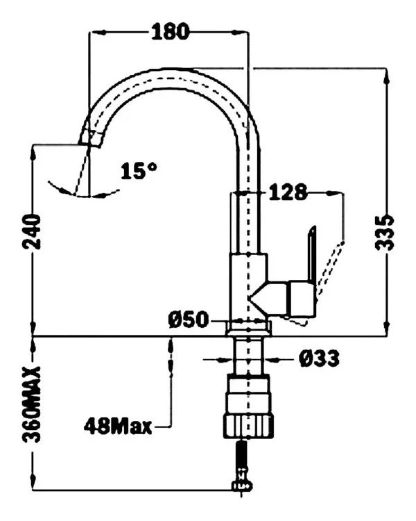 Monomando Fregadero Teka In 915 Cromo Cuello Alto 18×33,5cm