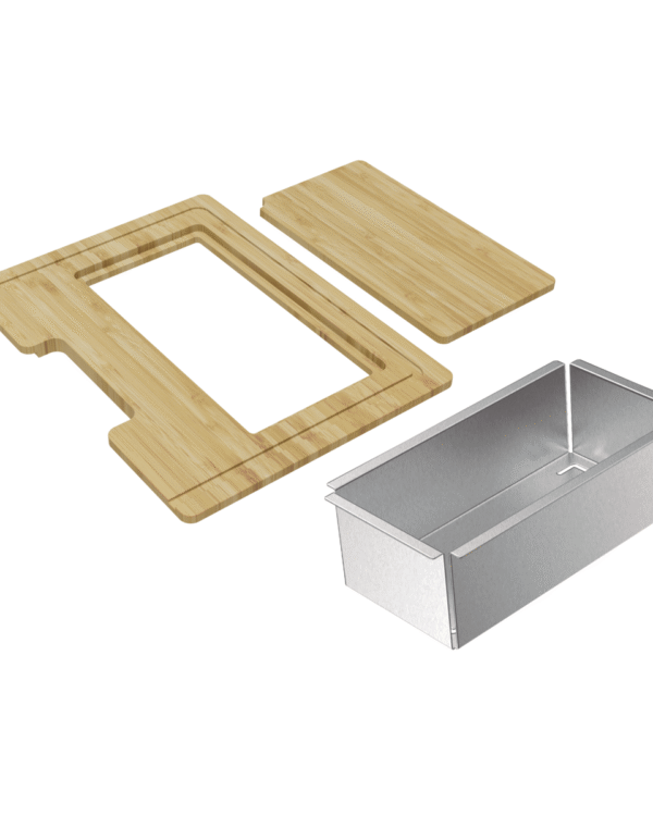 Kit Accesorios para Bacha Quadrum Design Collection Tramontina 42×40 cm con Tabla Auxiliar y Cesta Colador de Acero Inoxidable